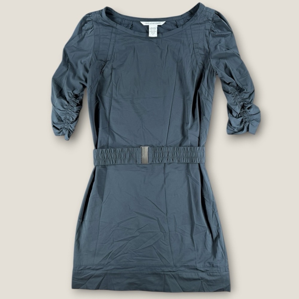 Diane von Furstenberg DVF Green Ruched‎ Sleeve Belted Sheath Dress Size 6 Mini